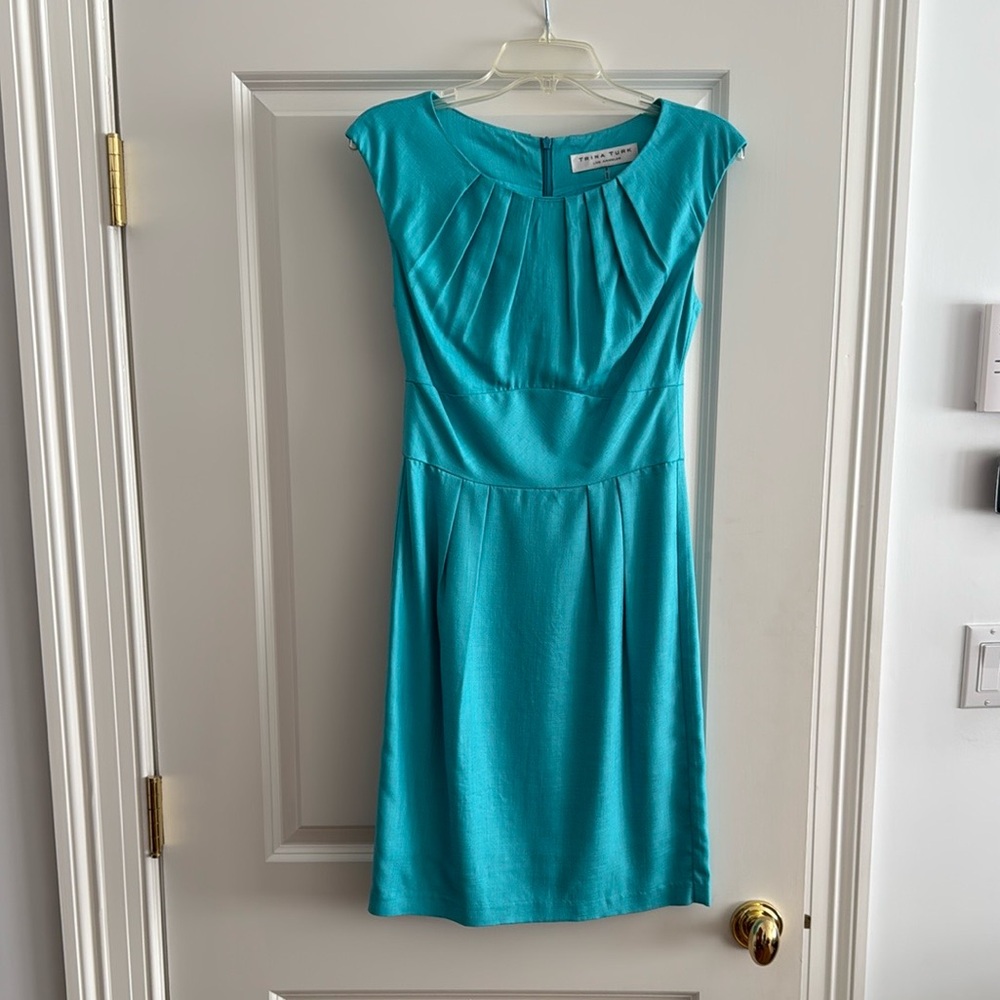 Trina Turk, Size 2, Elegant Teal Cap Sleeve Dress